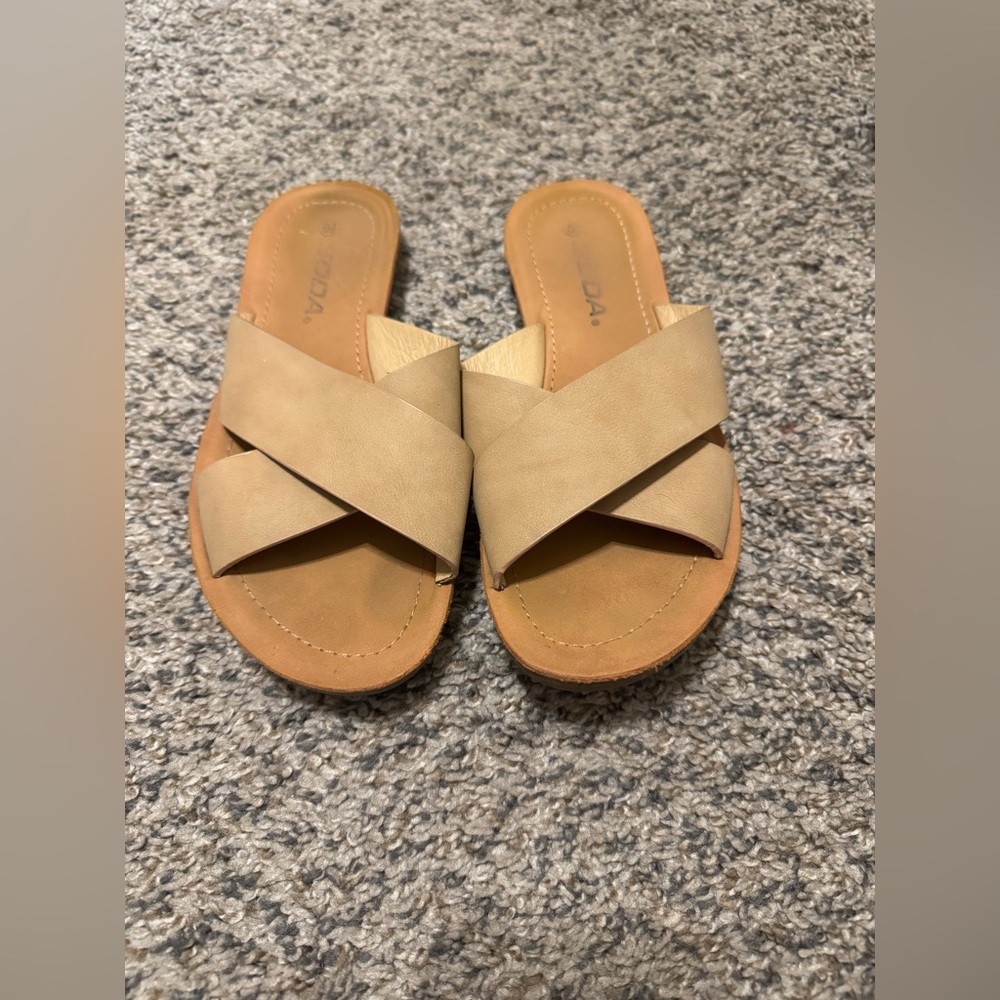Soda Tan Crisscross Slide Sandals